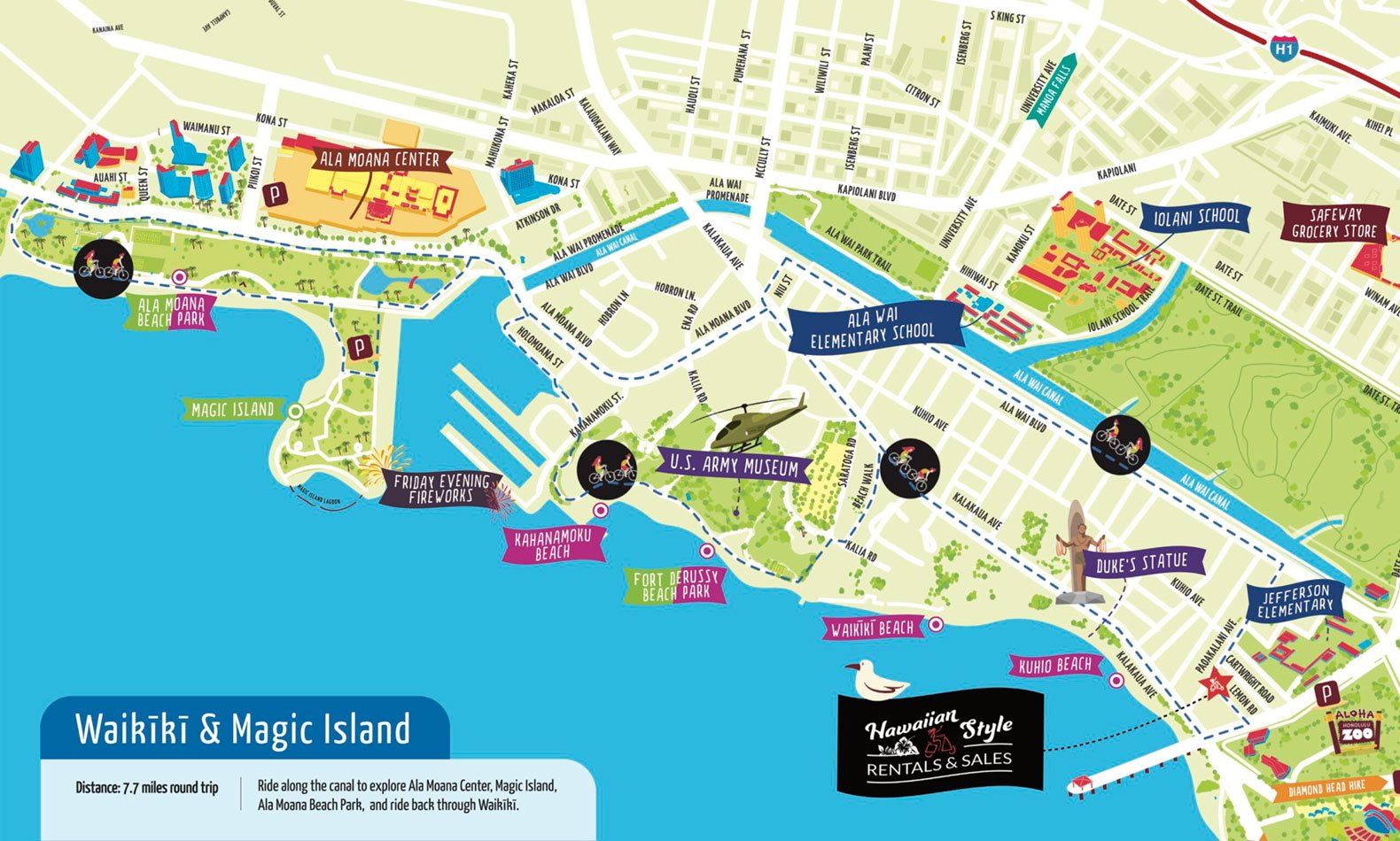 Magic Island Ala Moana Bike Tour Route
